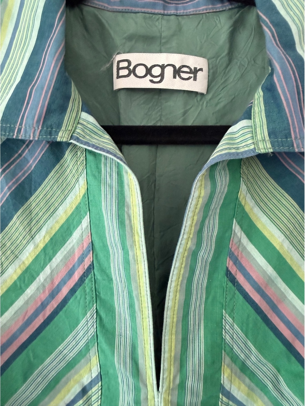 Bogner Striped Short Sleeve Dress Size M Green Blue Cotton Viscose - Picture 8 of 9